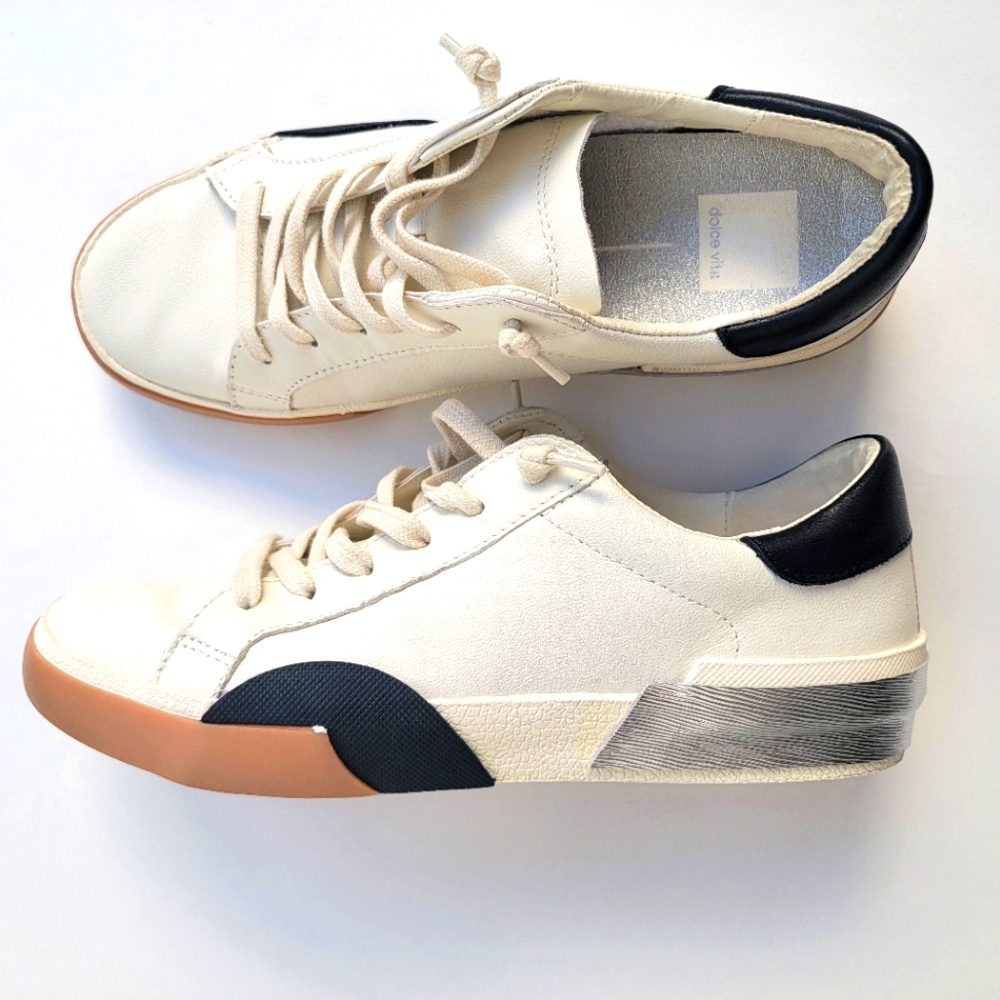 Dolce Vita Zina Sneakers White Black Leather Women's Size 8 shoe
